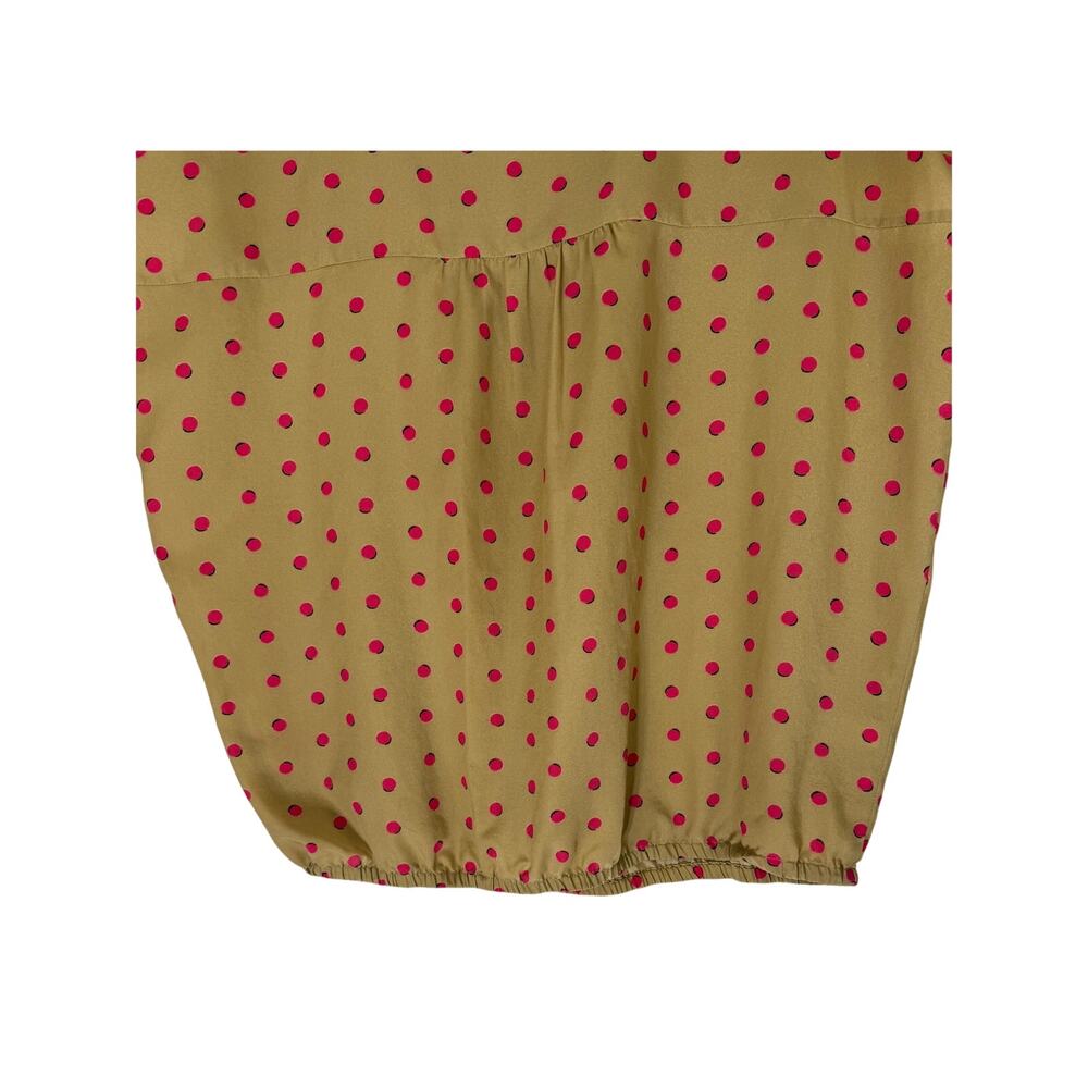 Loft Tan & Pink Polka Dots Short Cap Sleeve Oversized Silky Blouse Top Size S - Picture 7 of 10